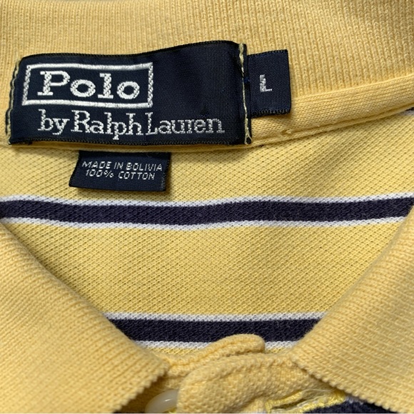Ralph Lauren Shirt Mens Large Yellow Blue Short Sleeve Polo Striped Vintage - Picture 4 of 10